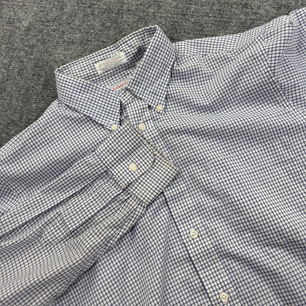 Hathaway Button Down Shirt 16-35 Blue White Check English Poplin Flaw Men's